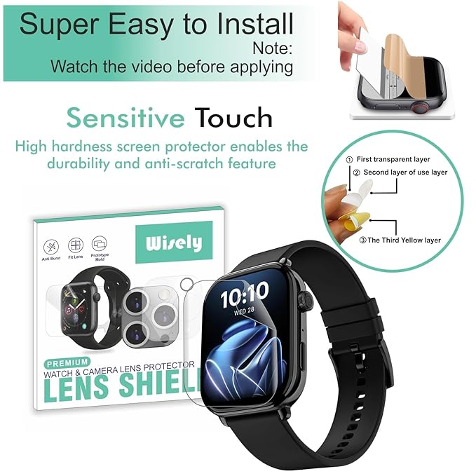Wisely Full-Cover TPU Screen Guard for Noise Pulse 4 Max Smartwatch – Pack of 3