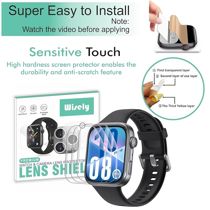 Wisely Pack of 3 Screen Guard Protectors for Huawei Watch Fit 4 (1.82") – HD Clear, Anti-Shock, Scratch Resistant, Full Edge Coverage