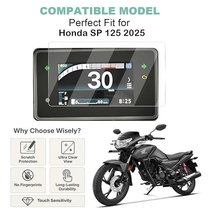 Wisely Premium Screen Guard for Honda SP 125 (2025) – HD Clear, 9H Hardness