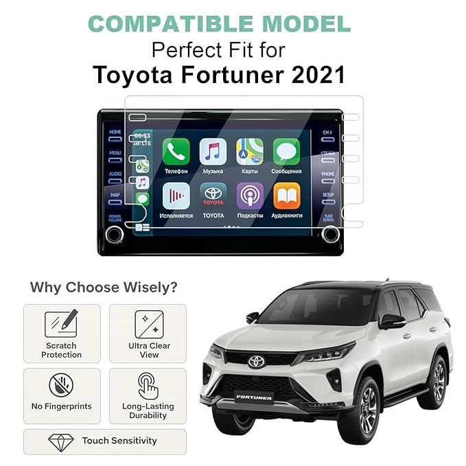 Wisely Premium Screen Guard for Toyota Fortuner 2021 Facelift & 2024 Models – 8-Inch Infotainment Display Protector