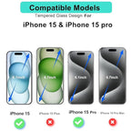 Tempered Glass Screen Protector for Apple iPhone 15/15 Pro (6.1 Inch) – Full Cover 9H Hardness, HD Clear, Scratch Resistant