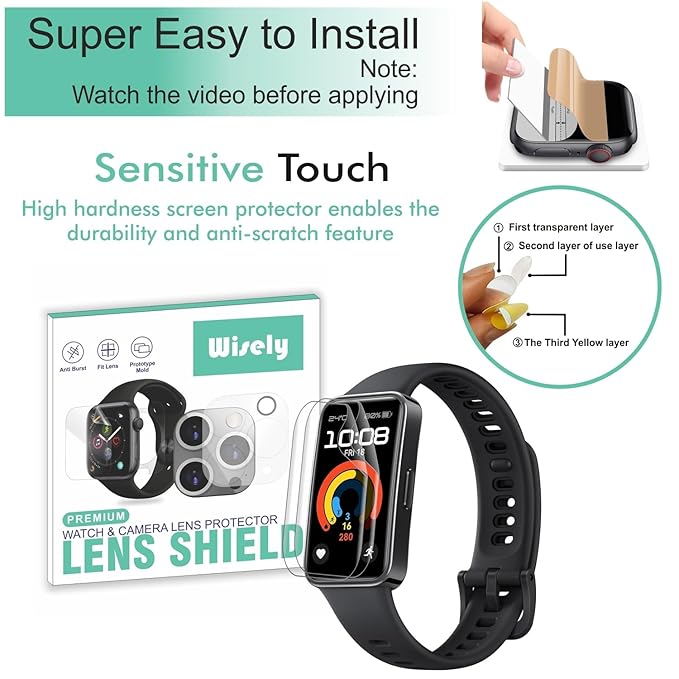 Wisely | Pack of 3 | Screen Guard Protector for Huawei Band 8/9/10 – Anti Shock, Anti-Scratch, HD Clear, Full Cover
