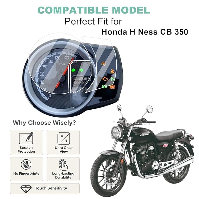 Wisely Premium Screen Guard for Honda H’Ness CB350 – Digital Meter Protector, HD Clear, Anti-Scratch, Full Coverage Instrument Cluster Film