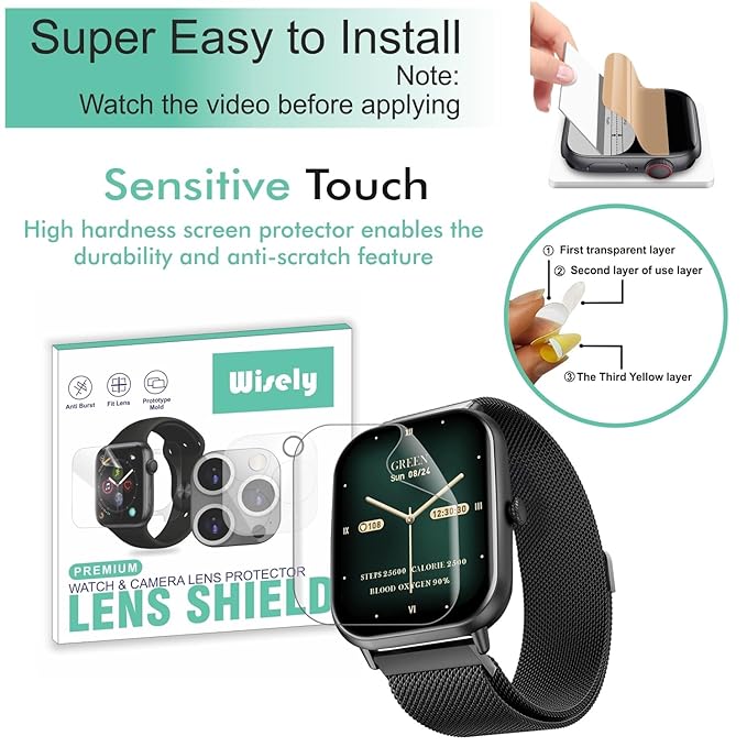Wisely Screen Guard Protector (Pack of 3) for Fire Boltt Ninja Call Pro Max 2.01-Inch – Anti-Scratch, Anti-Shock, HD Clear, Full Coverage