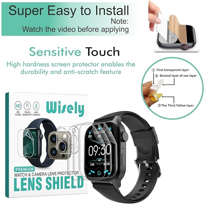 Wisely 3pcs Screen Guard Protector for Fire Boltt Rise Smartwatch 1.85" – HD Full Cover