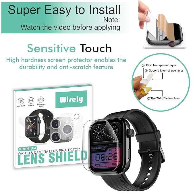 Wisely Premium |Pack of 3| Screen Guard Protector for Noise ColorFit Pro 5 Smartwatch (1.85") – 9H Scratch Resistant, HD Clear, Bubble-Free, Edge-to-Edge Full Cover
