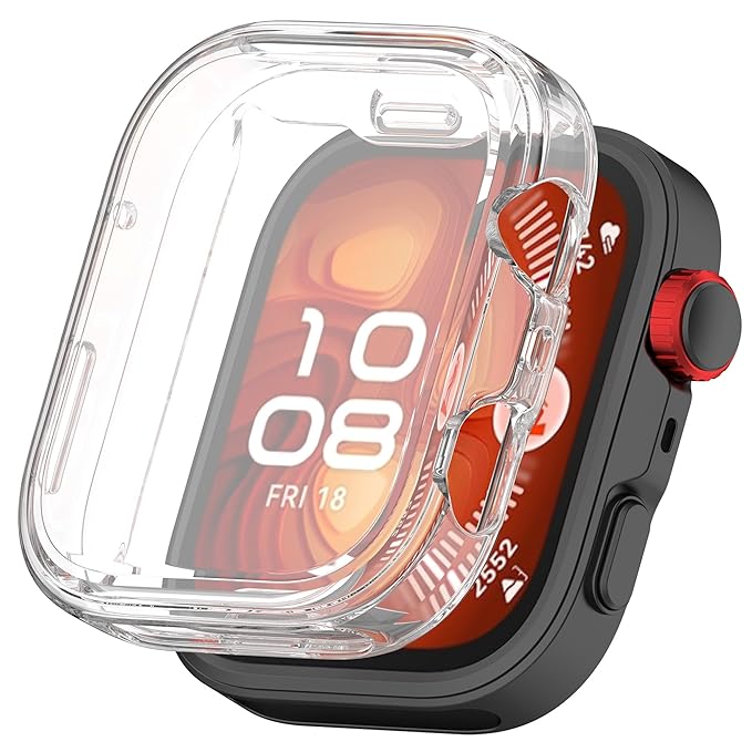 Protective Case Cover Compatible with Huawei Watch Fit 4 Smartwatch | Soft TPU, HD Clear, Full Screen Protection