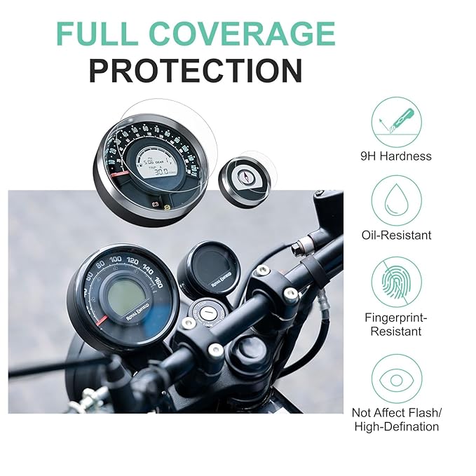 Screen Guard Nano Tempered Glass Compatible for Royal Enfield Meteor 350 / Scram 411 / Hunter 350 Speedometer Protector, Easy installation kit, HD Clear, Full Cover