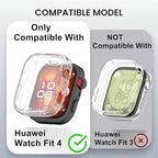 Protective Case Cover Compatible with Huawei Watch Fit 4 Smartwatch | Soft TPU, HD Clear, Full Screen Protection