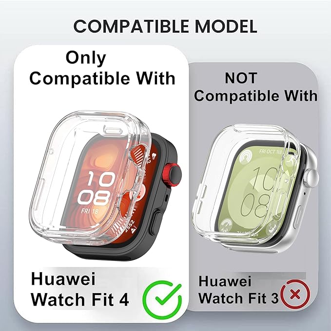 Protective Case Cover Compatible with Huawei Watch Fit 4 Smartwatch | Soft TPU, HD Clear, Full Screen Protection