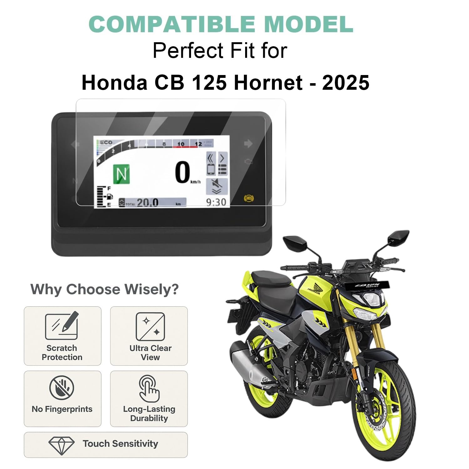Premium Screen Guard for Honda CB 125 Hornet (2025) Bike - TFT Display Digital Meter Protector