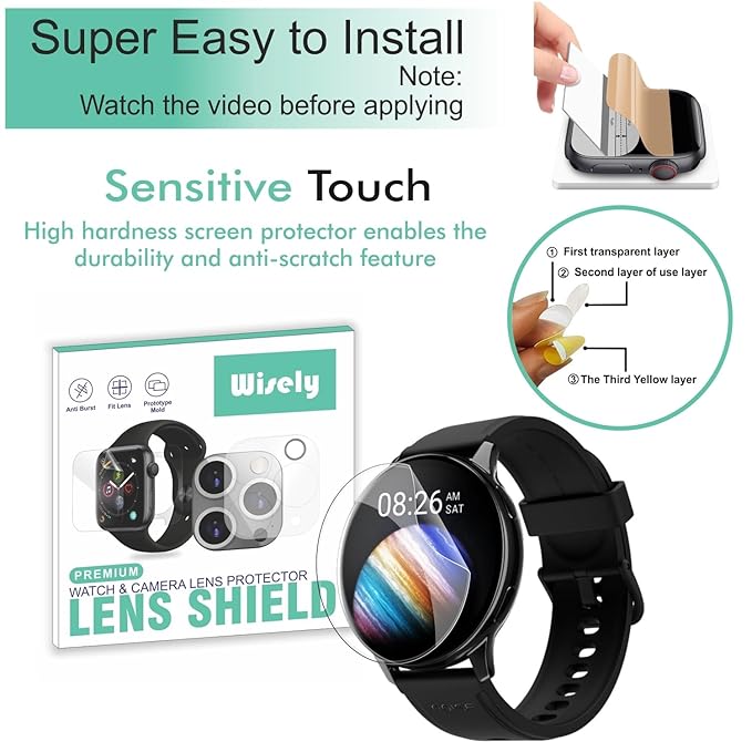 Wisely 3pcs Screen Guard Protector for Noise Vortex Plus Smartwatch – Full Coverage, HD Clear, Anti-Scratch, Easy Installation