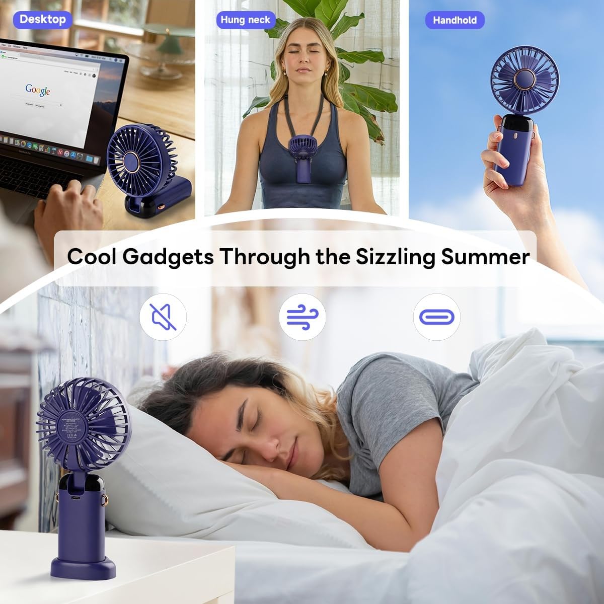 Wisely Multifunctional Handheld Fan with Digital Display – Rechargeable 5-Speed USB Portable Mini Fan for Travel, Office & Home (Pink)