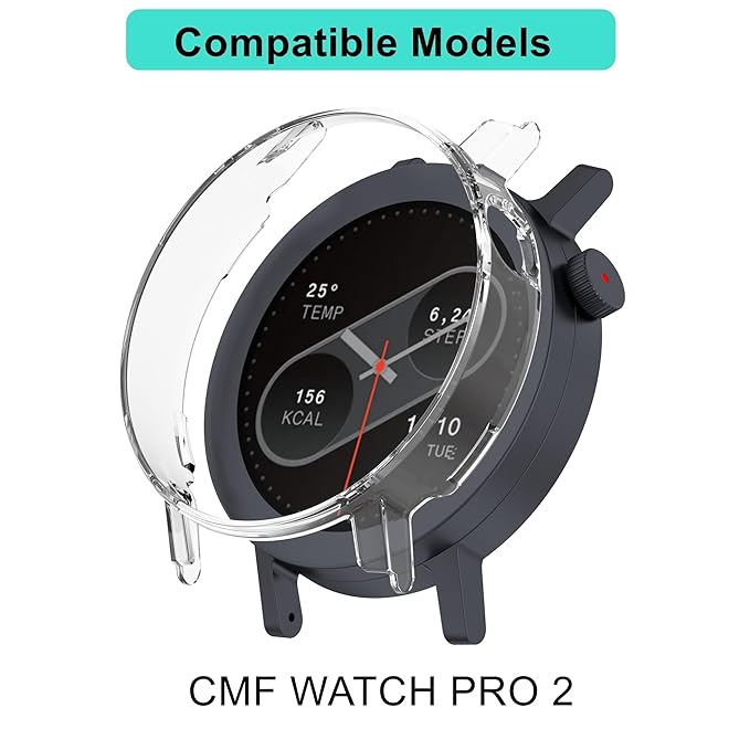 Wisely Full Protective Hard Shell Slim Bumper Case Cover for CMF by Nothing Watch Pro 2 – Crystal Clear | Shockproof, Ultra-Slim & Easy Installation