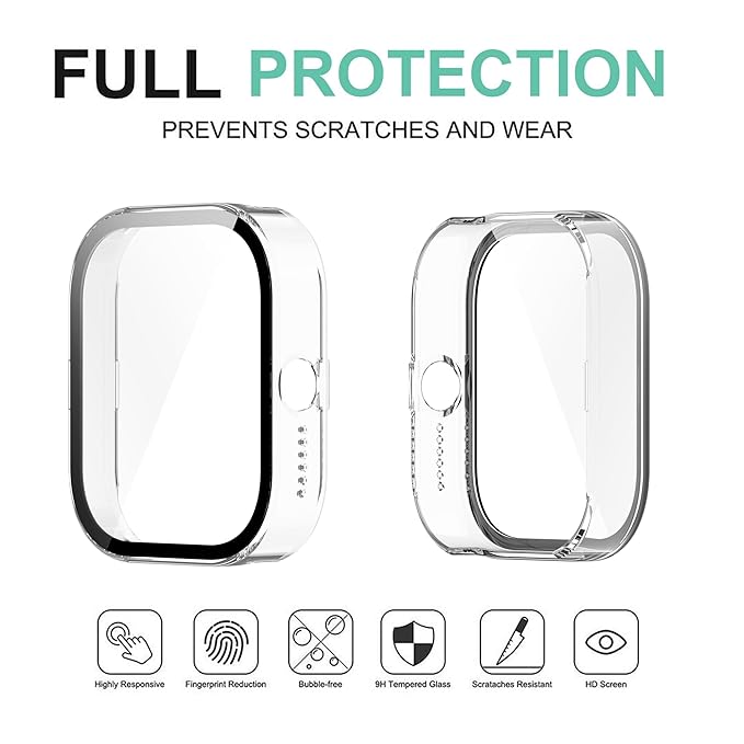 Wisely Shine Protective Slim Bumper Tempered Glass Case Cover for CMF by Nothing Watch Pro – Crystal Clear 360° Protection