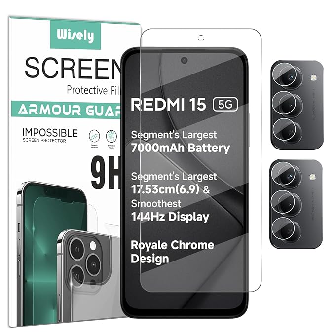 Screen Guard Combo Pack for Redmi 15 5G | 2 Camera Glass + 1 Front Flexible