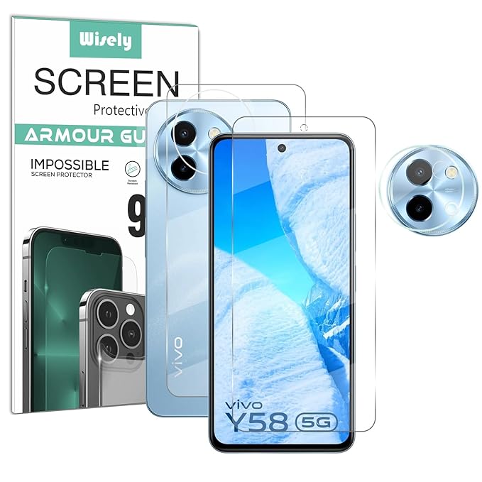 3-in-1 Camera Lens Nano Glass & Anti-Scratch Front/Back Guard for Vivo Y58 5G