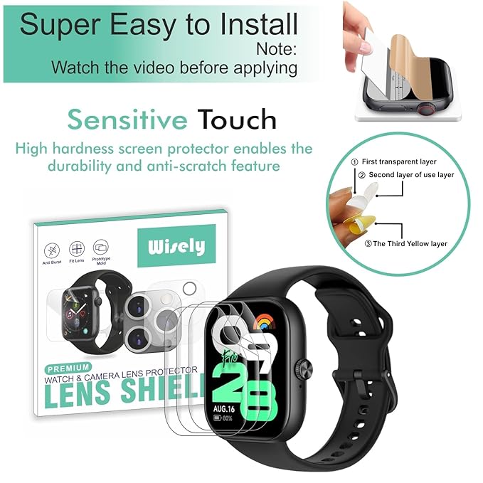 Screen Guard Protector for Redmi Watch Move Smartwatch 1.85" – HD Clear 9H, Full Edge-to-Edge Cover | Pack of 3