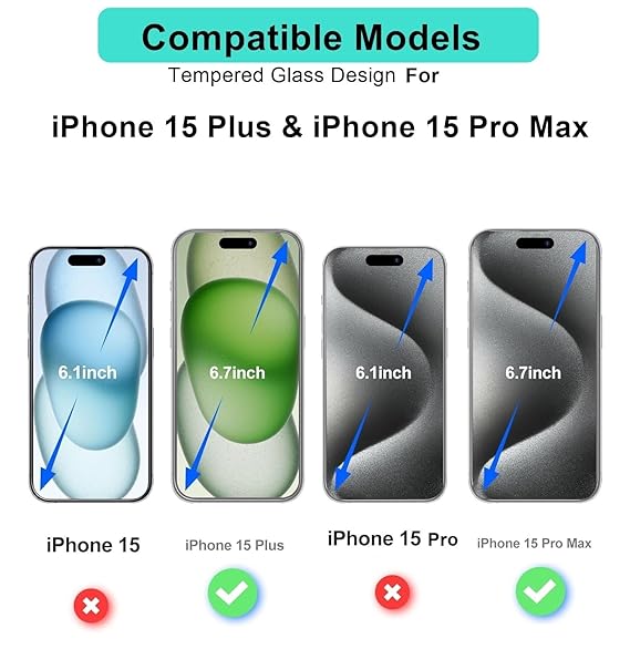 Tempered Glass for Apple iPhone 15 Plus / 15 Pro Max (6.7-Inch) | 9H Hardness | HD Clear | Scratch Resistant