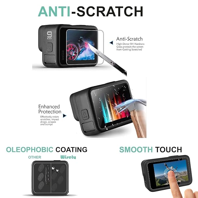 Premium Screen Guard Protector Compatible for GoPro Hero 9/10 / 11/12 Action Camera, Easy installation kit, HD Clear, Full Cover, Set Of 3 Glass