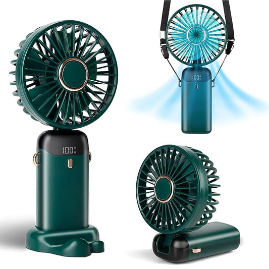 Multifunctional Handheld Fan with Digital Display – Rechargeable USB Mini Fan with 5-Speed – Silent, Portable Desk Fan for Makeup Girl Women Travel, Office, Home – Personal Cooling Fan,