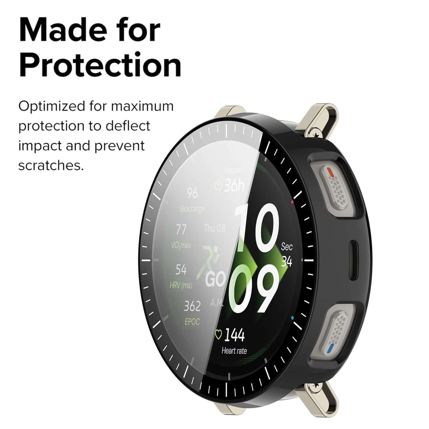 Wisely Protective Bumper Tempered Glass Case Cover for Amazfit Active 3 Premium - Luxury Black