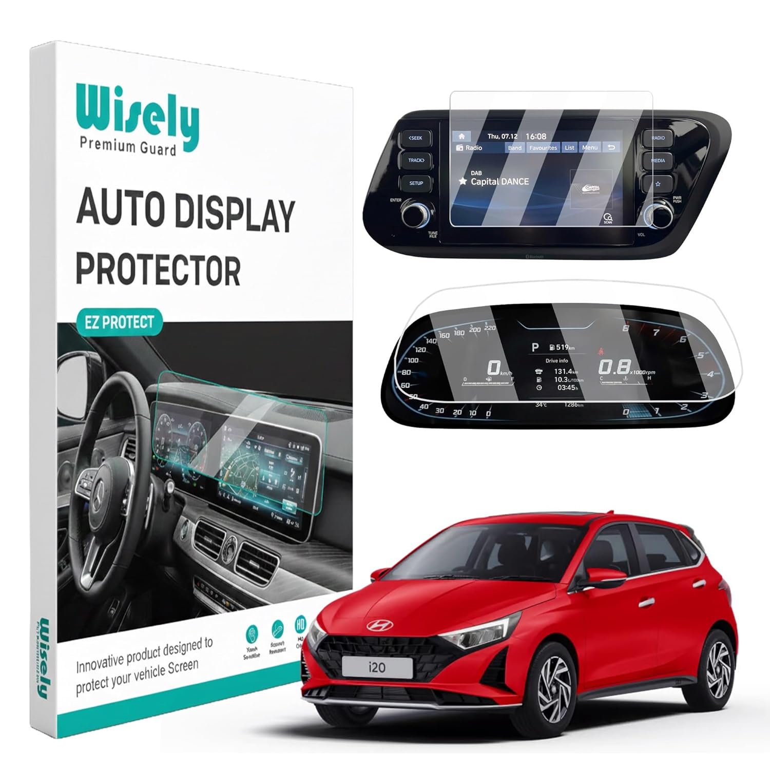 hyundai i20 car multimedia infotainment digital display screen protector guard 8 inch with speedometer instrument cluster screen guard