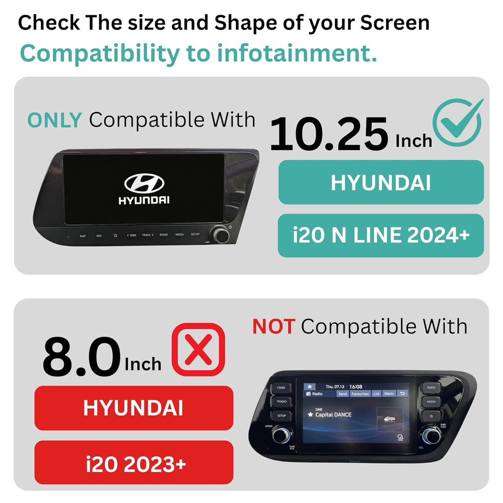 Screen Guard for HYUNDAI i20 N-LINE (2024-2026+) Car 10-Inch Display Infotainment System + Instrument Cluster Meter Protector - HD Clear