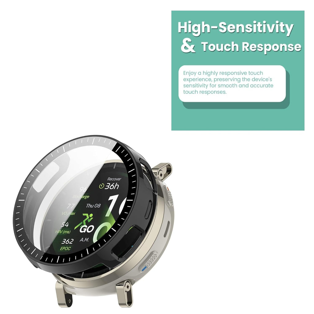 Wisely Protective Bumper Tempered Glass Case Cover for Amazfit Active 3 Premium - Luxury Black