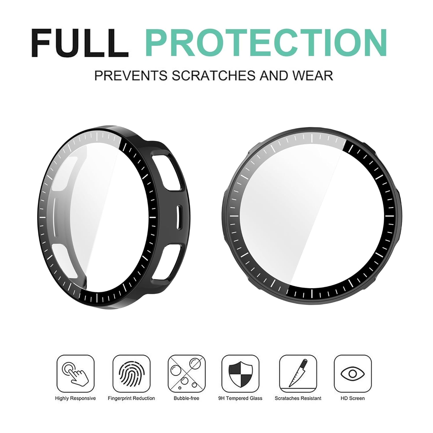 Wisely Protective Bumper Tempered Glass Case Cover for Amazfit Active 3 Premium - Luxury Black